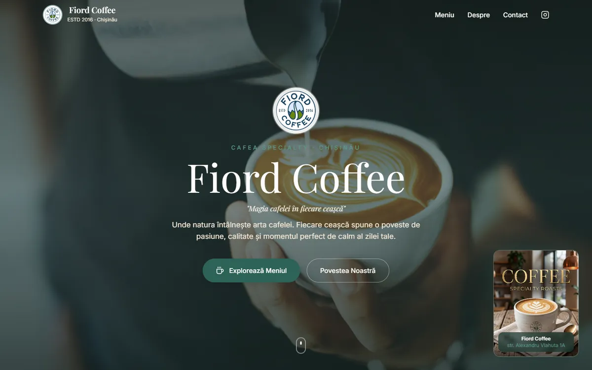 Fiord Coffee website on a laptop